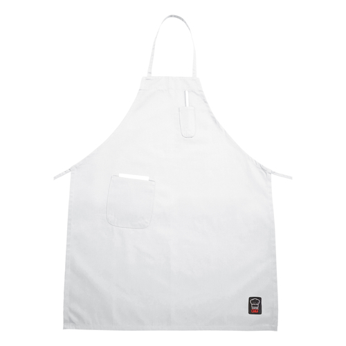 APRON,  BA-PWH WHITE BIB APRON FULL LENGTH W/2 POCKETS,  Each