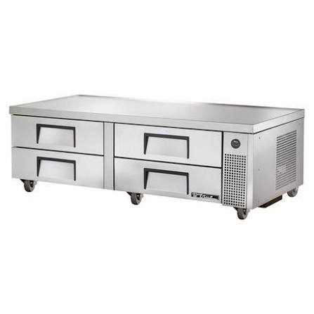 Refrigerated Chef Base, 72-3/8"W Base, One-Piece 300 Series 18 Gauge Stainless Steel Top With V Edge, (4) Drawers (Accom ,