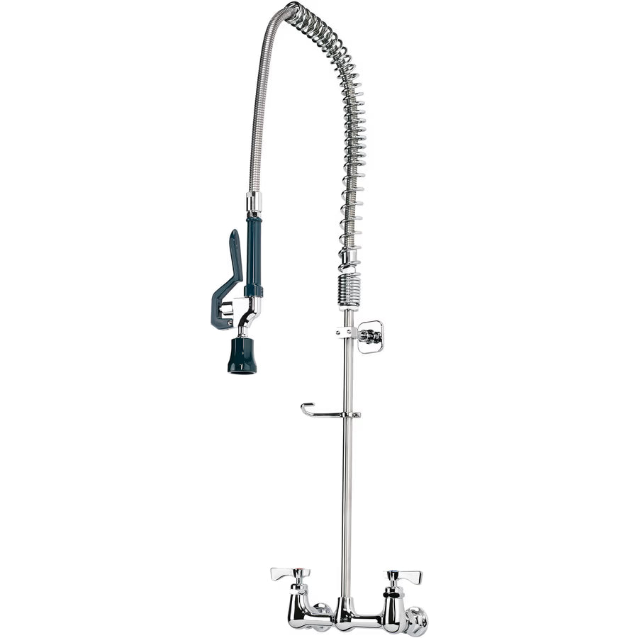 Krowne Royal Series, Pre-Rinse Assembly, With Add-On Faucet, Wall Mount, 8" Centers, Spring Action Flexible Gooseneck, 3 ,
